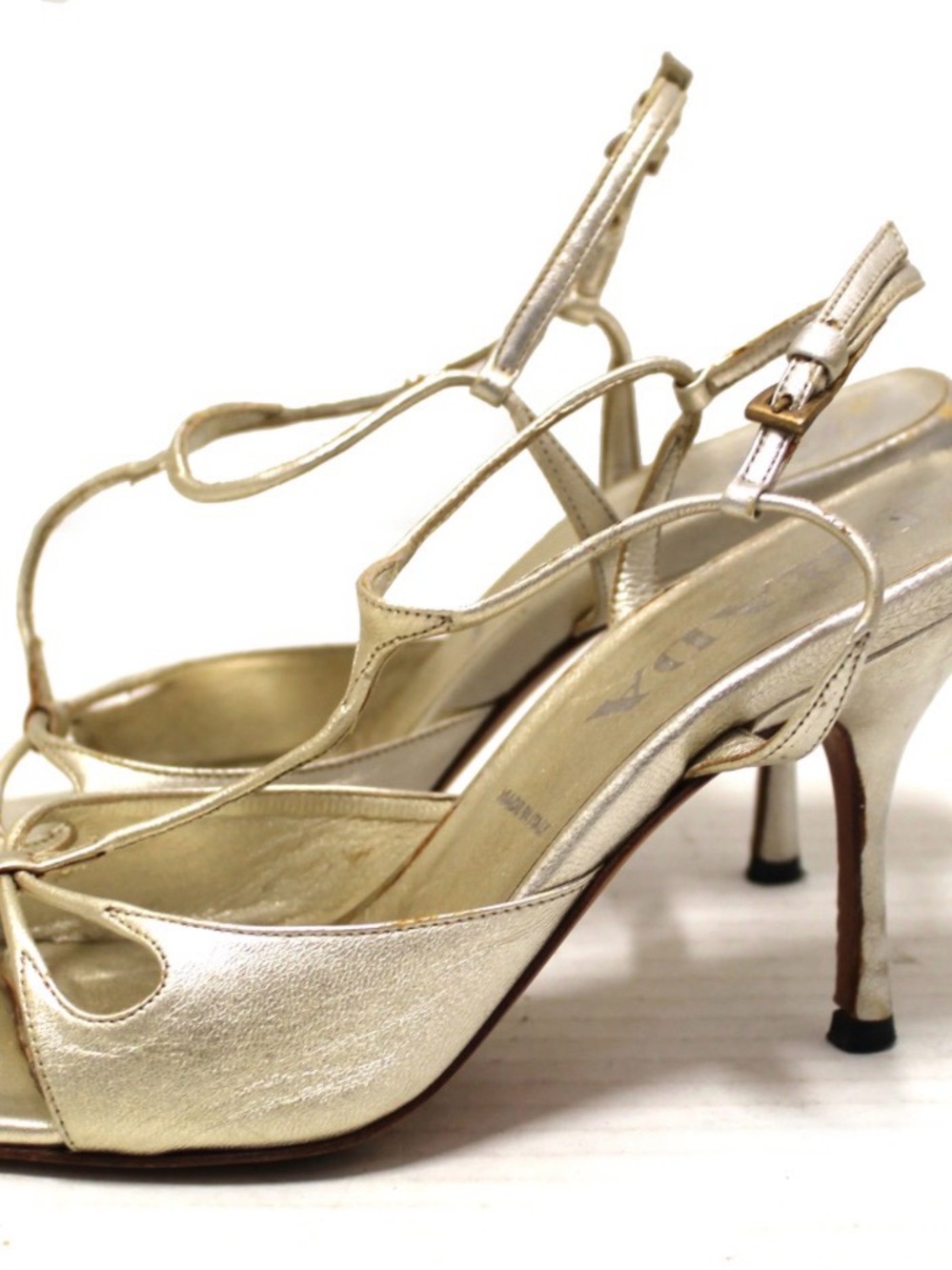 Prada Metallic Gold Strappy Slingback Heels - Picture 5 of 16